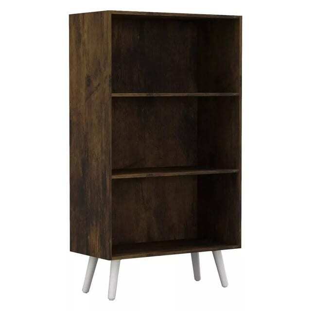 URBNLIVING 3 Tier Wide Bookcase With Scandinavian Style Legs Multi Rustic Brown Bookcase & White Leg 1