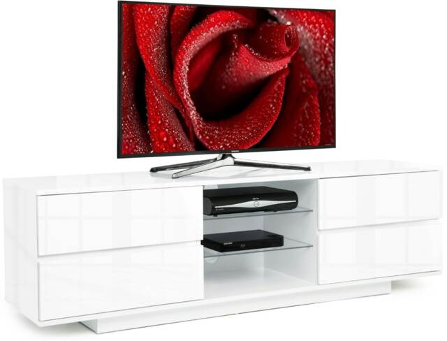 "Centurion Supports Avitus Premium High Gloss White with 4-White Drawers and 3-Shelf 32""-65"" LED/OLED/LCD TV Cabinet White 1"
