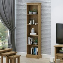 Corona 5-Shelf Tall Narrow Bookcase - Premium Wax Top with Solid Pine Construction and Practical Shelving Brown Antique Waxed Pine One Size 1