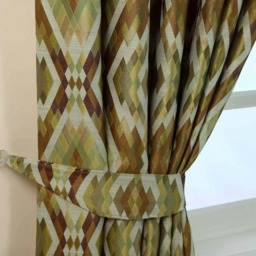 Homescapes Green and Gold Jacquard Geometric Curtain Tie Back Pair