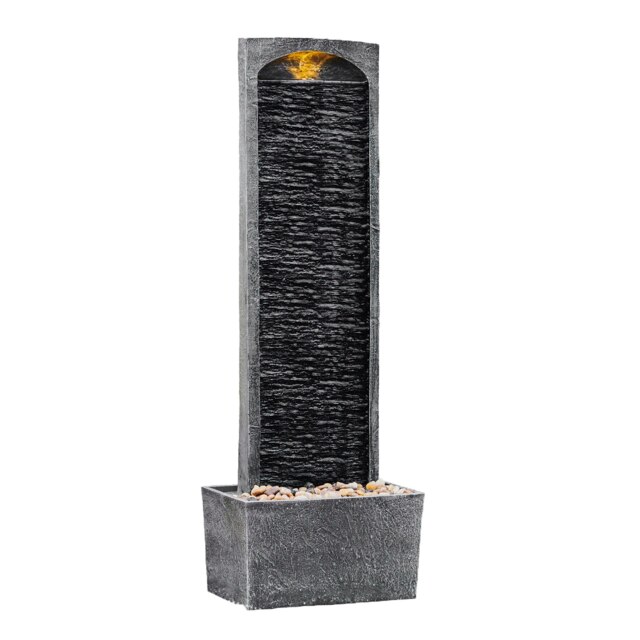Teamson Home Modern Faux Slate Waterfall Fountain with LED Lights, Black and Stone Gray