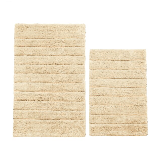 Marlow Ribbed Two Piece Bath Mat Set - 100% Cotton (Stone)