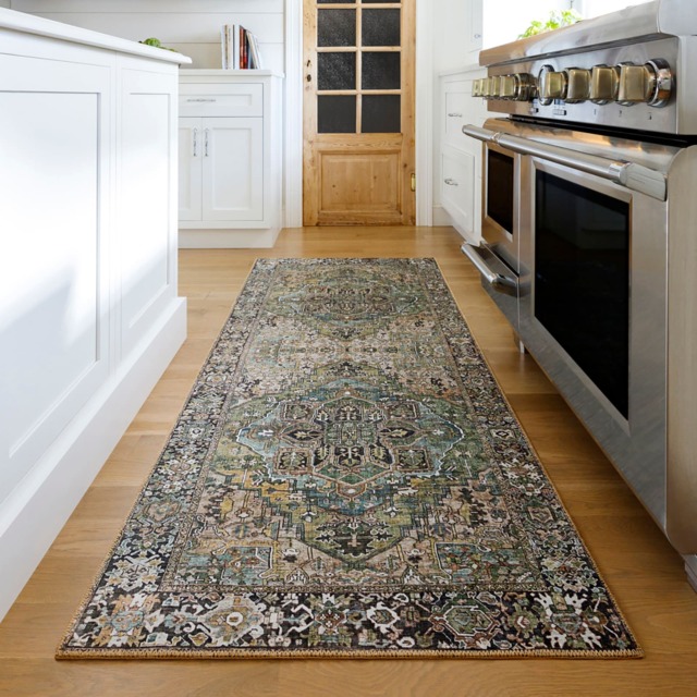 LIVABLISS Iris-Vintage Traditional Boho Rug 80 x 230 cm Green Blue Beige