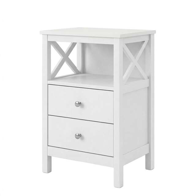 Levede Bedside Table Wood Nightstand Cabinet 2 Storage Drawers Open Shelf White