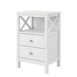 Levede Bedside Table Wood Nightstand Cabinet 2 Storage Drawers Open Shelf White