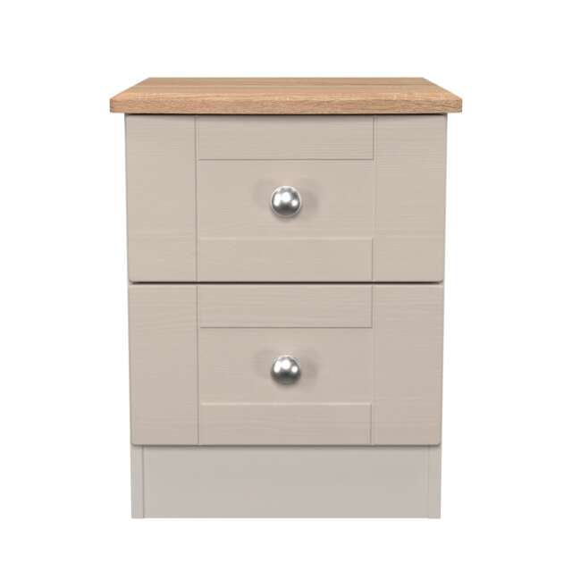 Cumbria 2 Drawer Compact Bedside Cabinet in Kashmir Ash & Bardolino Oak (Ready Assembled) Cream Kashmir Ash & Bardolino Oak