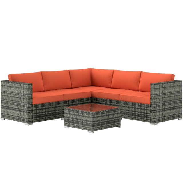 Outsunny 4 Pieces Rattan Garden Furniture Sofa Set with Coffee Table Orange One Size