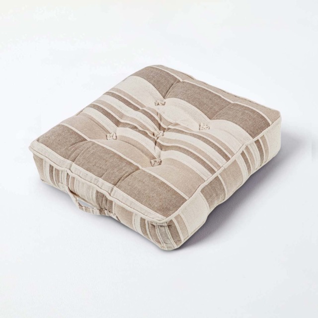 Homescapes Morocco Striped Cotton Floor Cushion Beige Cream Beige 40 x 40 cm