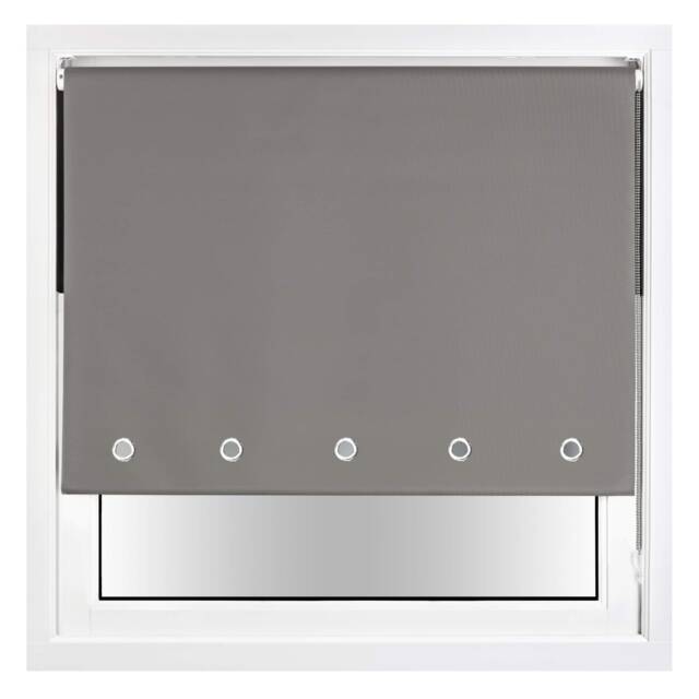 FURNISHED Blackout Roller Blind with Round Eyelets & Metal Fittings Grey Dark Grey (W) 185cm x (L) 210cm