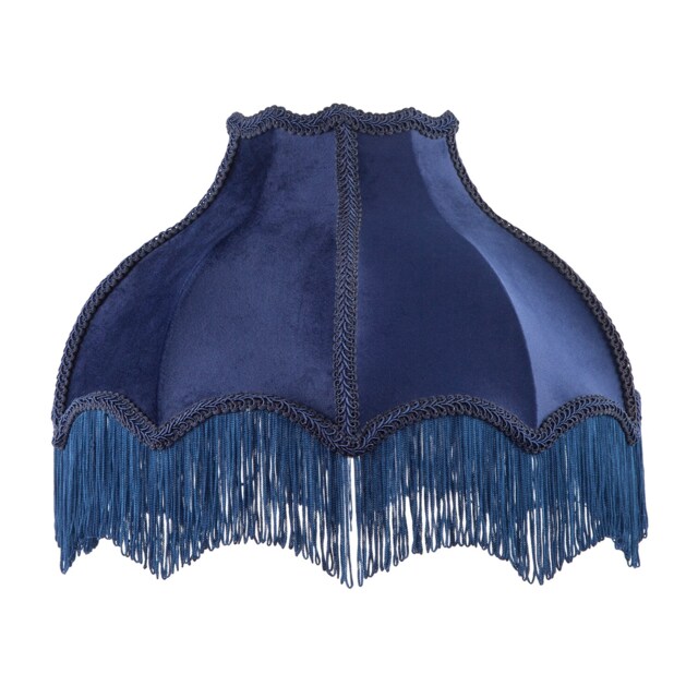 "Classic Victorian Lamp Shade in Midnight Blue Velvet with Navy Trims Blue 14"""