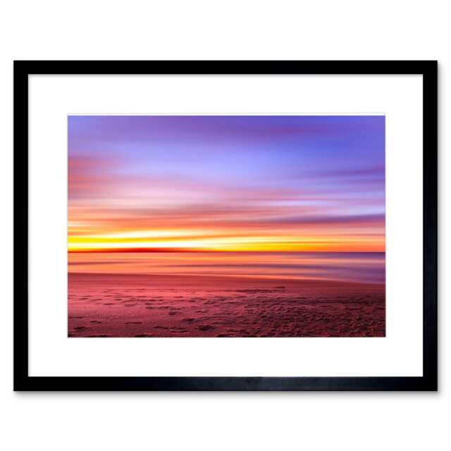 "Kasalovic Beautiful Sunset Ocean Beach 9x7"" Black Framed Wall Art Print"