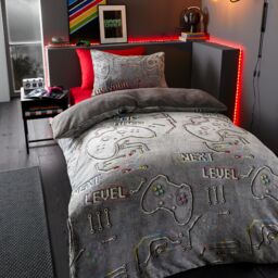 Game Over Glow in the Dark Fleece Duvet Cover Set Black