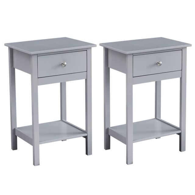 Bedside Table Solid Wooden with large Open Shelf and Drawer Grey Set of Two Arlo Grey Grey