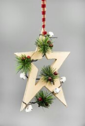 Wooden Hanging Decoration Star Shape Cream 18X1.2X26 CM