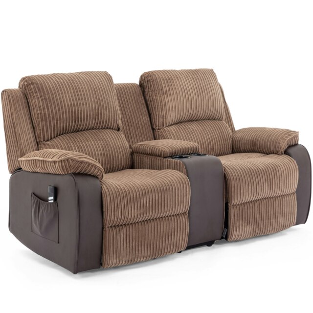 Postana Single Motor Rise Recliner 2 Seater Cord Drinks Console Sofa (Brown)
