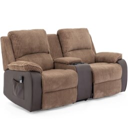 Postana Single Motor Rise Recliner 2 Seater Cord Drinks Console Sofa (Brown)
