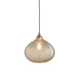 Livia Single Pendant Light Champagne Glass, Antique Brass Plate