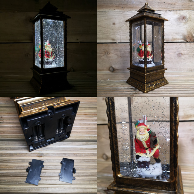 27cm Christmas Dual Powered Water Spinner Antique Effect Lantern with Santa Scene