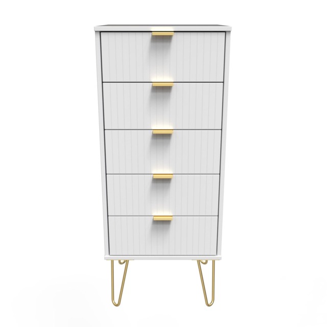 Bexley 5 Drawer Tall Bedside Cabinet in White Matt (Ready Assembled) White White Matt