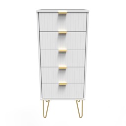 Bexley 5 Drawer Tall Bedside Cabinet in White Matt (Ready Assembled) White White Matt