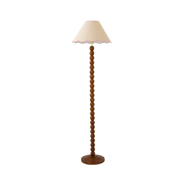 ValueLights Bobble Walnut Floor Lamp Pink Trim Scallop Shade Brown Pink