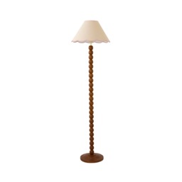 ValueLights Bobble Walnut Floor Lamp Pink Trim Scallop Shade Brown Pink