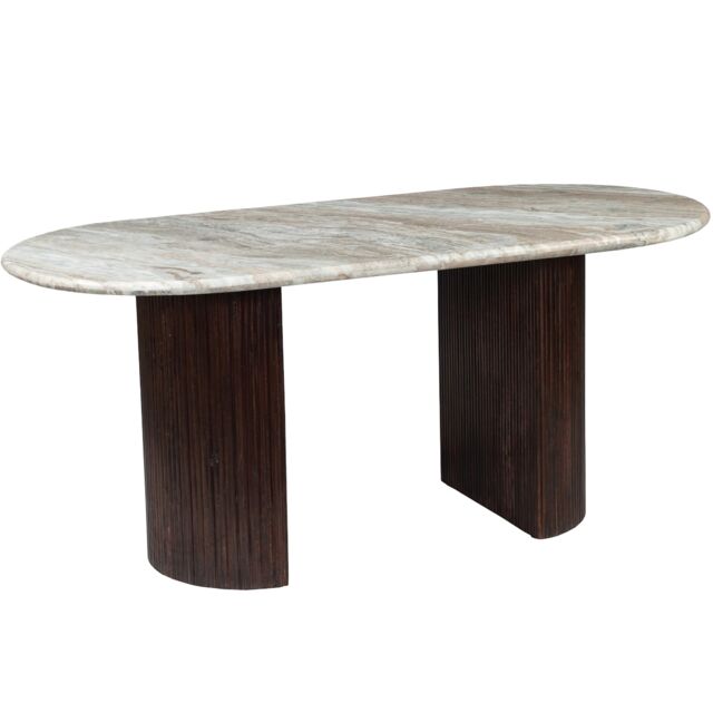 Ajmer Oval Natural Stone Marble Dining Table with Dark wood legs 6 to 8 Seater