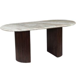 Ajmer Oval Natural Stone Marble Dining Table with Dark wood legs 6 to 8 Seater