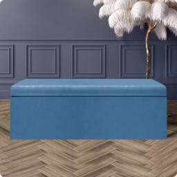 137cm Large Plain Safar Storage Ottoman Box, Duck Egg Plush Velvet Upholstered Deep Storage Ottoman End of Bed Bench