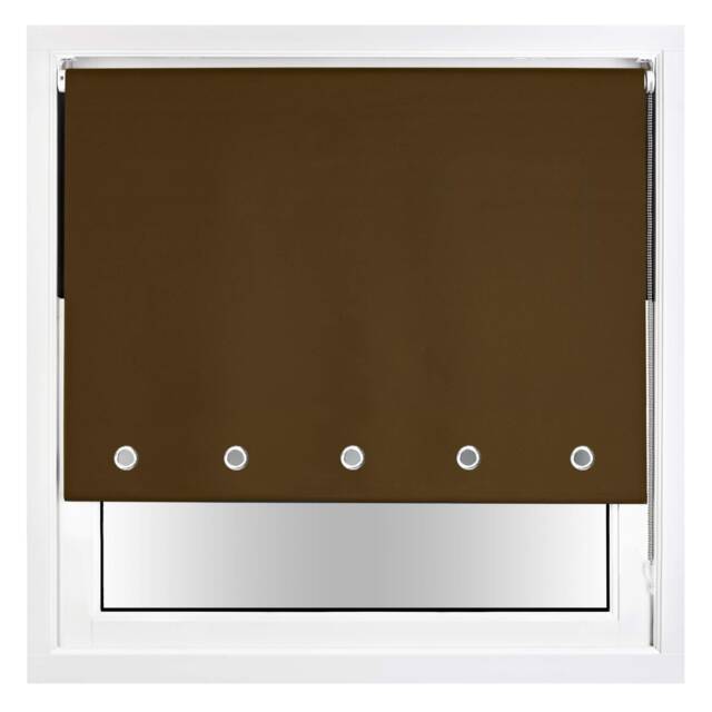 FURNISHED Blackout Roller Blind with Round Eyelets & Metal Fittings Brown Brown (W) 145cm x (L) 165cm