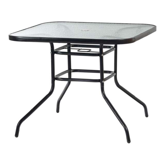 Harbour Housewares Glass Top Garden Table - Glass Top Outdoor Patio Coffee Bistro Furniture - 90 x 90cm - Black