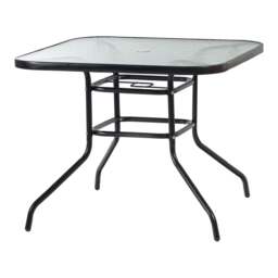 Harbour Housewares Glass Top Garden Table - Glass Top Outdoor Patio Coffee Bistro Furniture - 90 x 90cm - Black