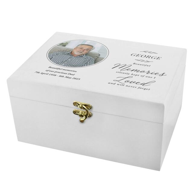 Personalised Memorial Photo Upload White Wooden Box White