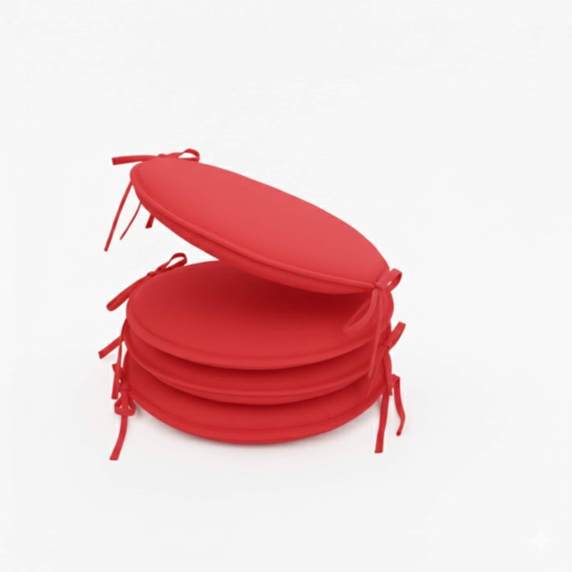 Waterproof Round Foam Seat Pad with Ties Pack of 4 Chair Cushion Seating Red