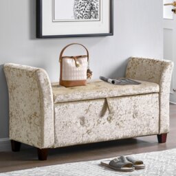 Vida Designs Seville Storage Ottoman Bedroom Hallway Chest Bench, Crushed Velvet Champagne Yellow Champagne