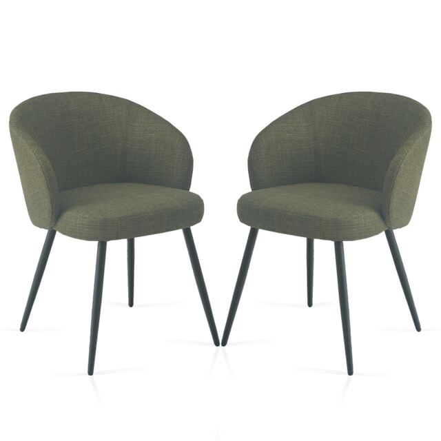 SONARA Modern Set of 2 Chunky Weave Fabric Ergonomic Dining Chairs with Arms Green