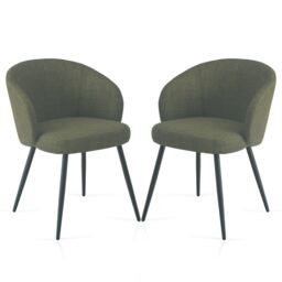 SONARA Modern Set of 2 Chunky Weave Fabric Ergonomic Dining Chairs with Arms Green
