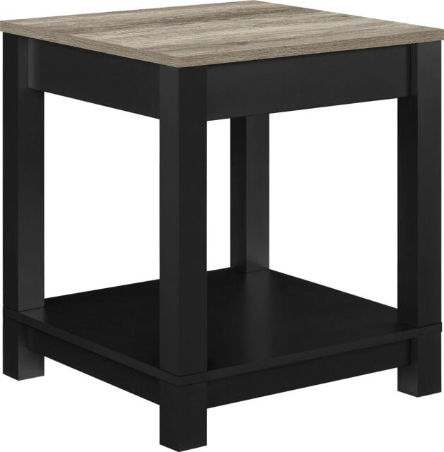 Carver end table with 1 shelf in black / distressed woodgrain Black Black