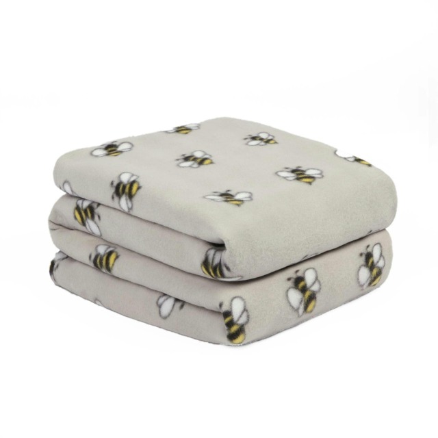 OHS Bee Print Soft Warm Fleece Blanket, 120x150cm - Grey