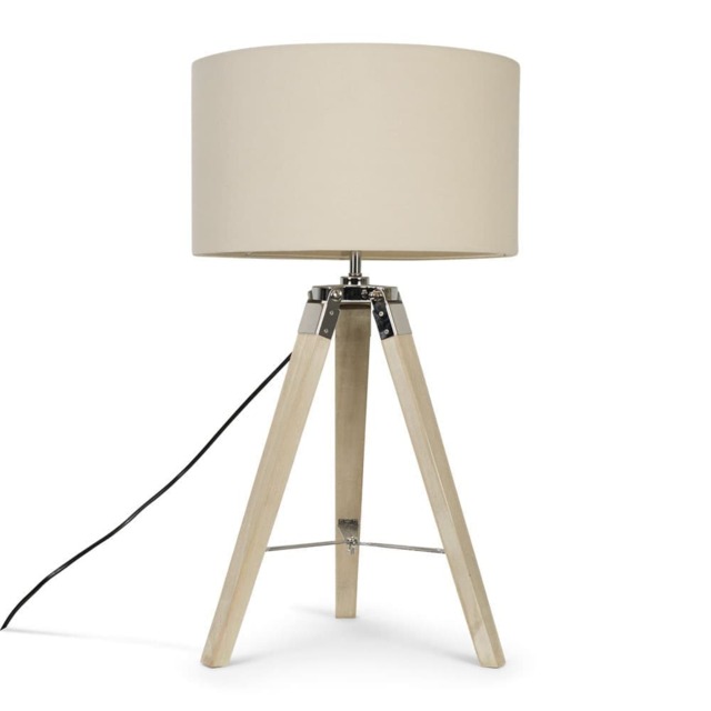 ValueLights Clipper Light Wood Tripod Table Lamp Cream Shade