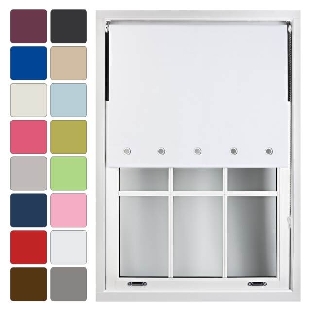 FURNISHED Blackout Roller Blinds with Round Eyelets Cut to Size Easy Fit Window Shade White White (W) 150cm x (L) 165cm