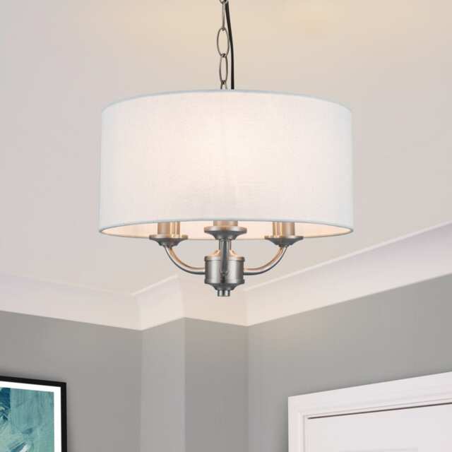 COSYLYTE Winston 3 Light Classic Faux Linen Shade Pendant Light - Brushed Nickel Silver Brushed Nickel 1