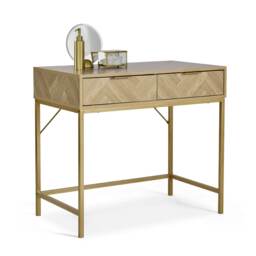 VonHaus Ducie Dressing Table with Gold Frame and Herringbone Finish Brown