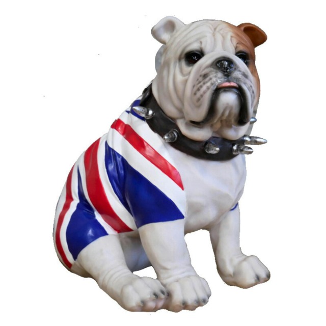 Sitting British English Bulldog In Union Jack Coat Figurine