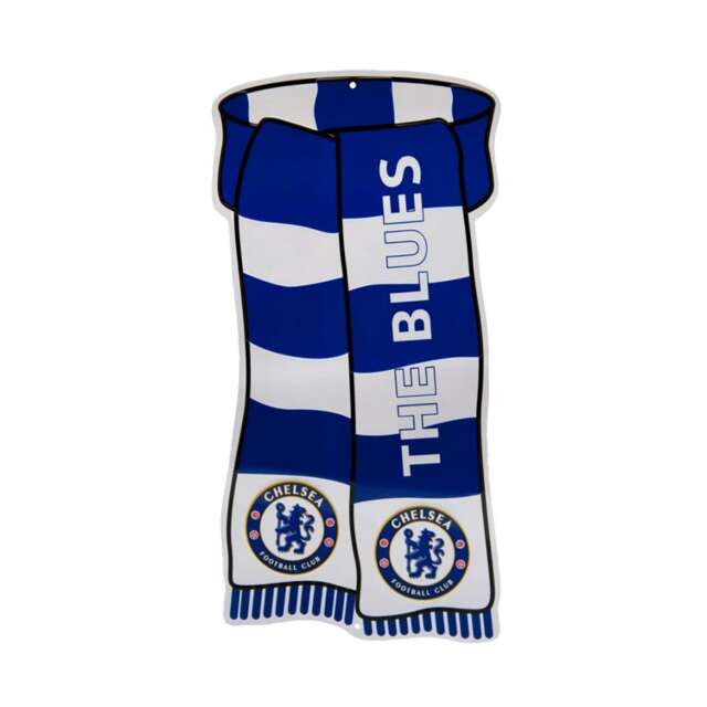 Chelsea FC Official Scarf Shaped Show Your Colours Metal Sign - Blue/White - One Size