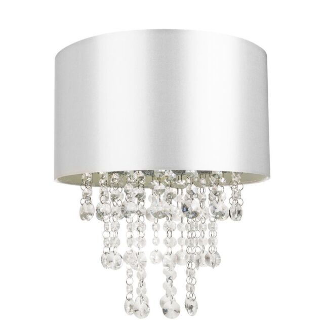 Modern Grey Satin Fabric Pendant Light Shade with Transparent Acrylic Droplets Grey Grey 1