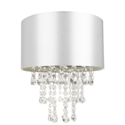 Modern Grey Satin Fabric Pendant Light Shade with Transparent Acrylic Droplets Grey Grey 1
