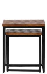 Parquet Nest of 2 Tables - Mango Wood/Iron - L40 x W45 x H52 cm - PP Finish