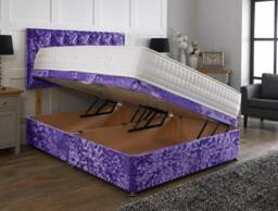 Side Lift Crushed Velvet Purple Ottoman Bed Set 3ft Single