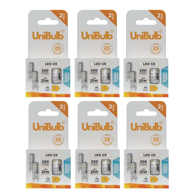 UniBulb LED G9 200lm 1.8W (Replaces 20W) 6500K (Daylight) Capsule Light Bulb - Pack of 12
